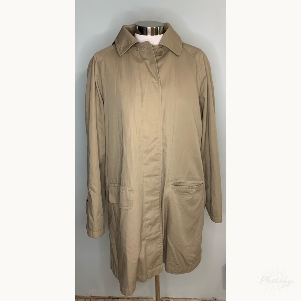 London Fog Khaki Trench Raincoat Coat Zip in Lining Removable Hood Women’s Med
